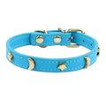 Elegant Black Leather Cat Collar with Gold Star and Moon Rivets-My Little Pet