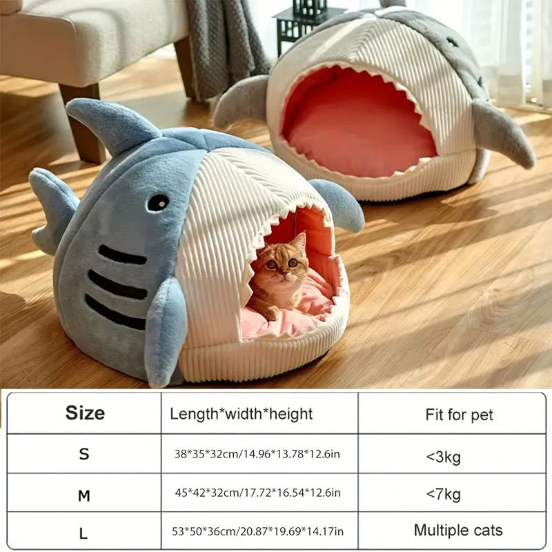 Warm Cat Beds - Cartoon Shark Pet Cave, Sweet Kittens Basket Cushion, Cat Pillow Mat Tent-My Little Pet
