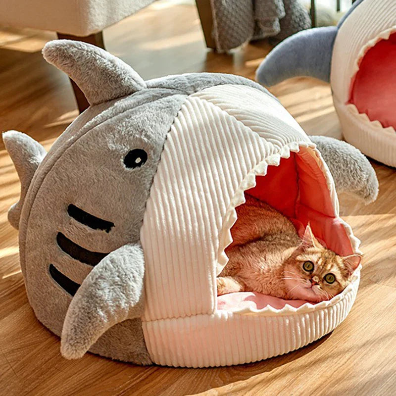 Warm Cat Beds - Cartoon Shark Pet Cave, Sweet Kittens Basket Cushion, Cat Pillow Mat Tent-My Little Pet