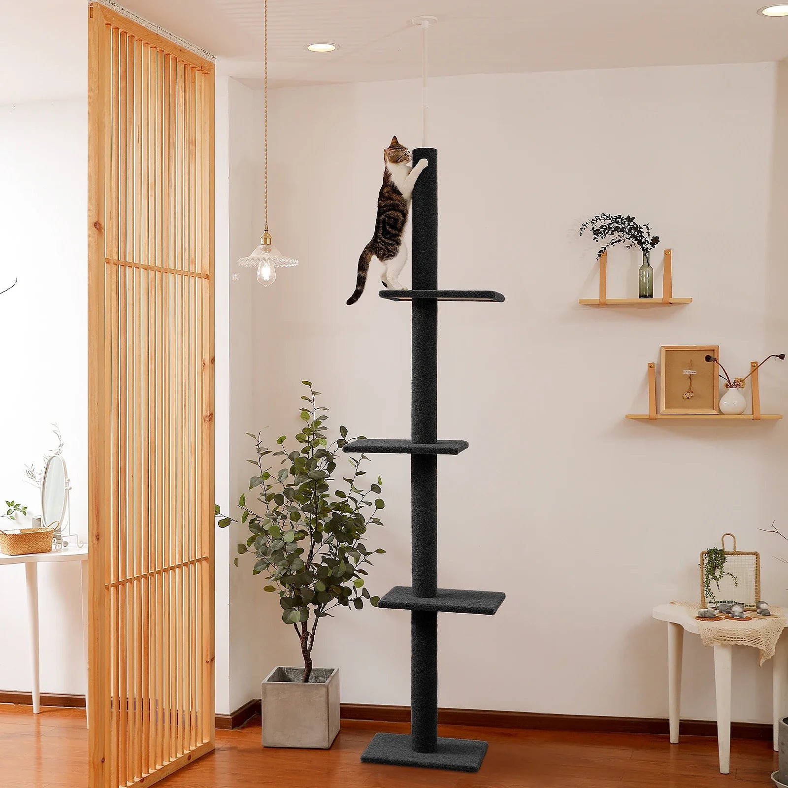 Adjustable Height Floor-to-Ceiling Cat Tree - Scratching Posts & Cat Tower-My Little Pet