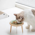 Elevated Double Ceramic Pet Bowls with Wooden Stand-My Little Pet