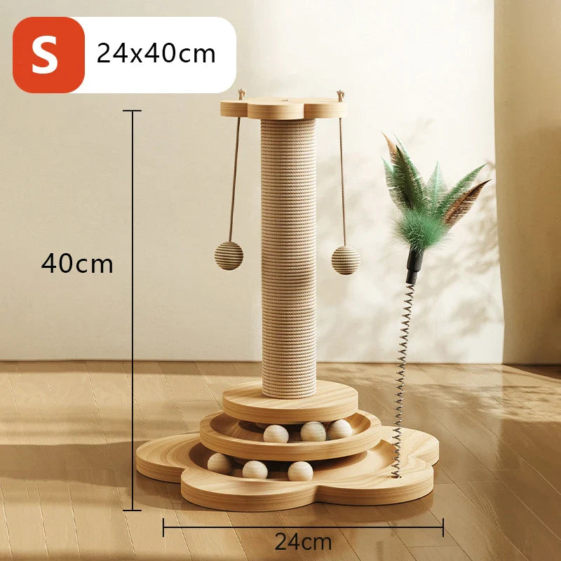 Deluxe Wooden Cat Scratching Post with Sisal and Interactive Toys-My Little Pet