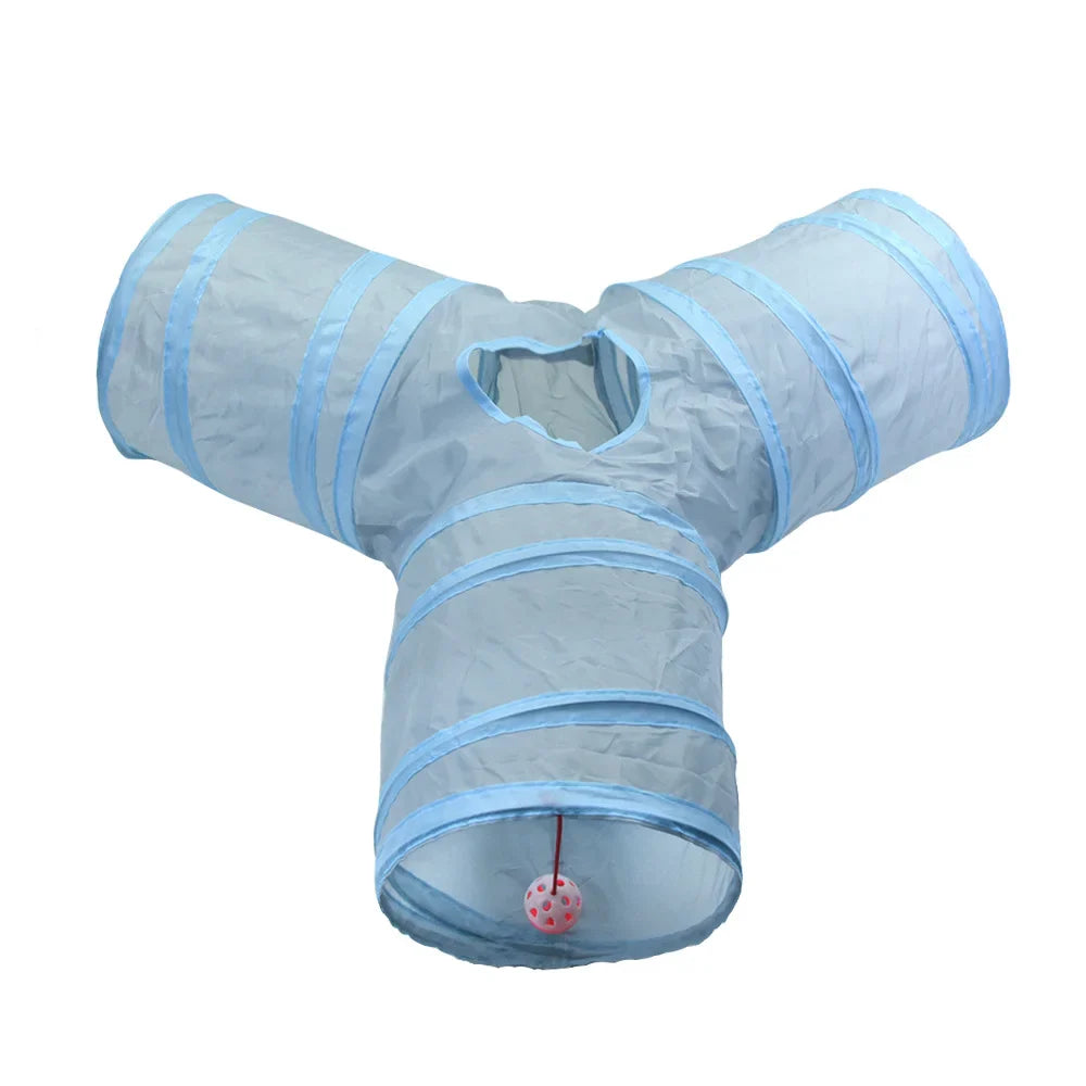 Grey Cat Toy Tunnel with Scratching and Play Features-My Little Pet