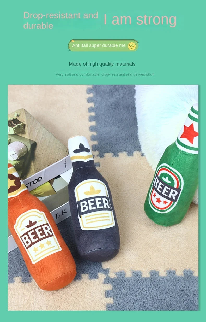Durable Plush Dog Toy in Beer Bottle Shape - Fun and Safe Teeth Cleaning-My Little Pet