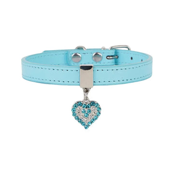 Adjustable PU Leather Pet Collar with Rhinestone Heart and Bling for Small to Medium Dogs and Cats-My Little Pet