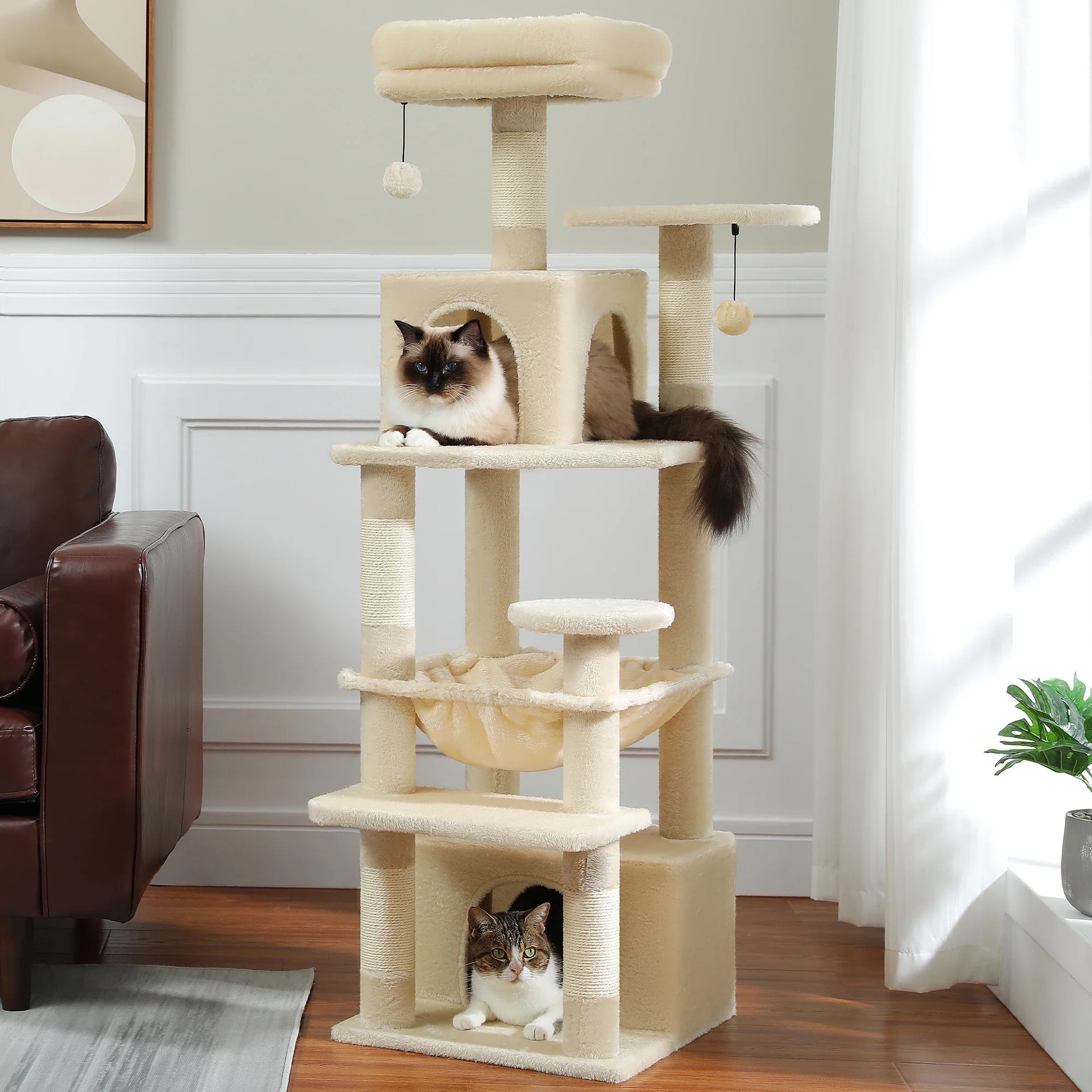 Deluxe Cat Tree Tower for Large Cats - 136cm Height with Hammocks, Condos, and Scratching Posts-My Little Pet