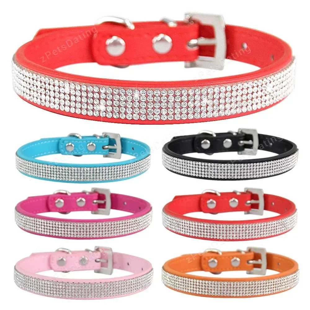 Elegant Rhinestone Leather Pet Collar-My Little Pet