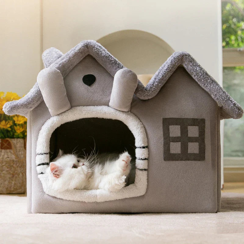 Foldable Cat House Winter Warm Cave Bed-My Little Pet