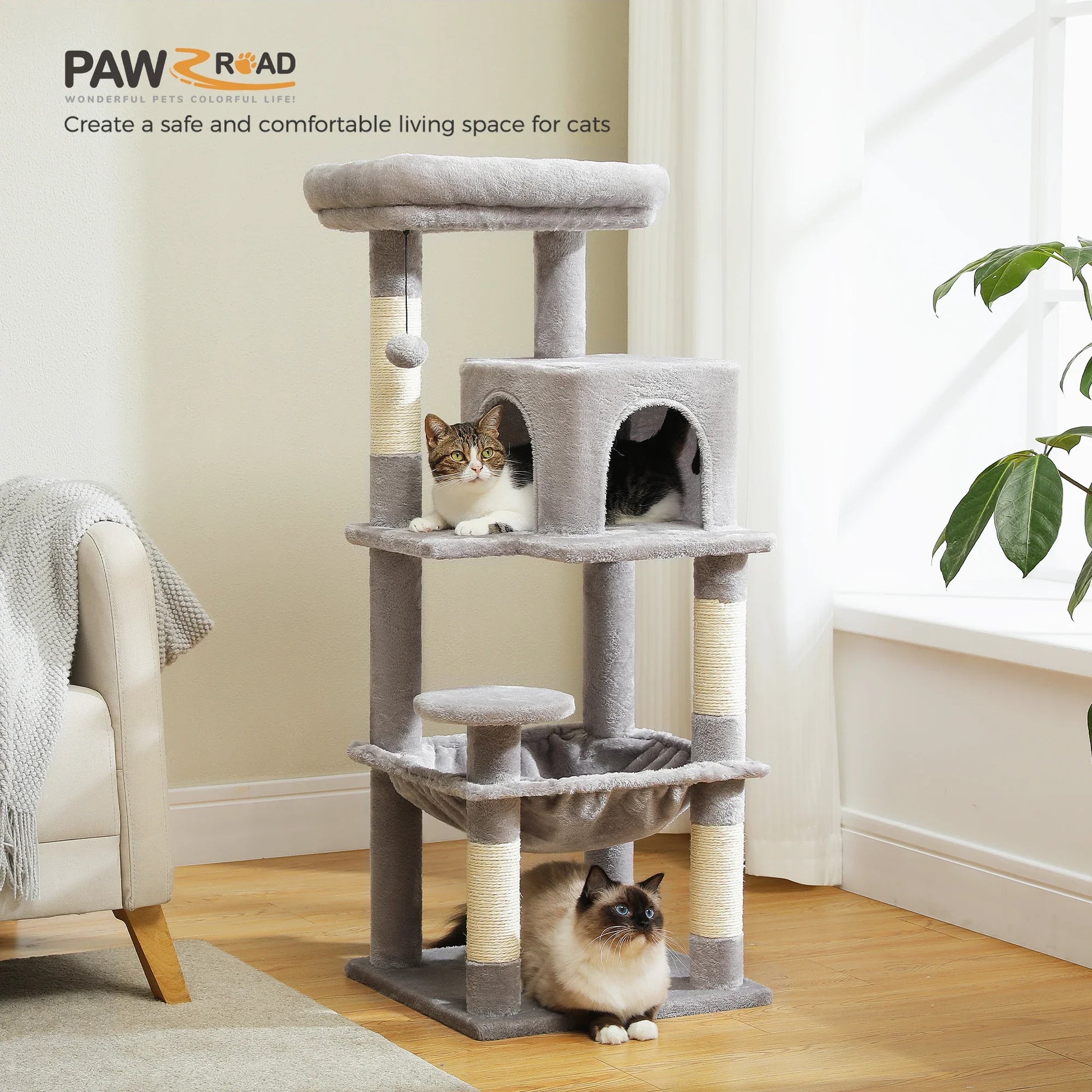 5-Level Indoor Cat Tree with Metal Frame and Top Perch-My Little Pet