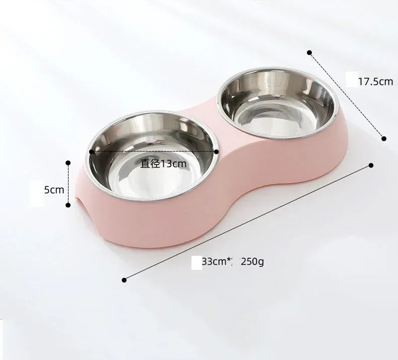 Double Pet Food and Water Bowl – Stainless Steel Dog and Cat Feeding Station - My Little Pet