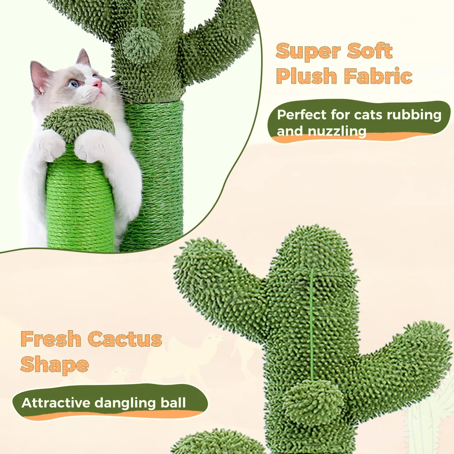 Cactus Cat Scratching Post with 3 Poles and Interactive Dangling Ball-My Little Pet