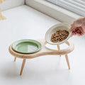 Elevated Double Ceramic Pet Bowls with Wooden Stand-My Little Pet