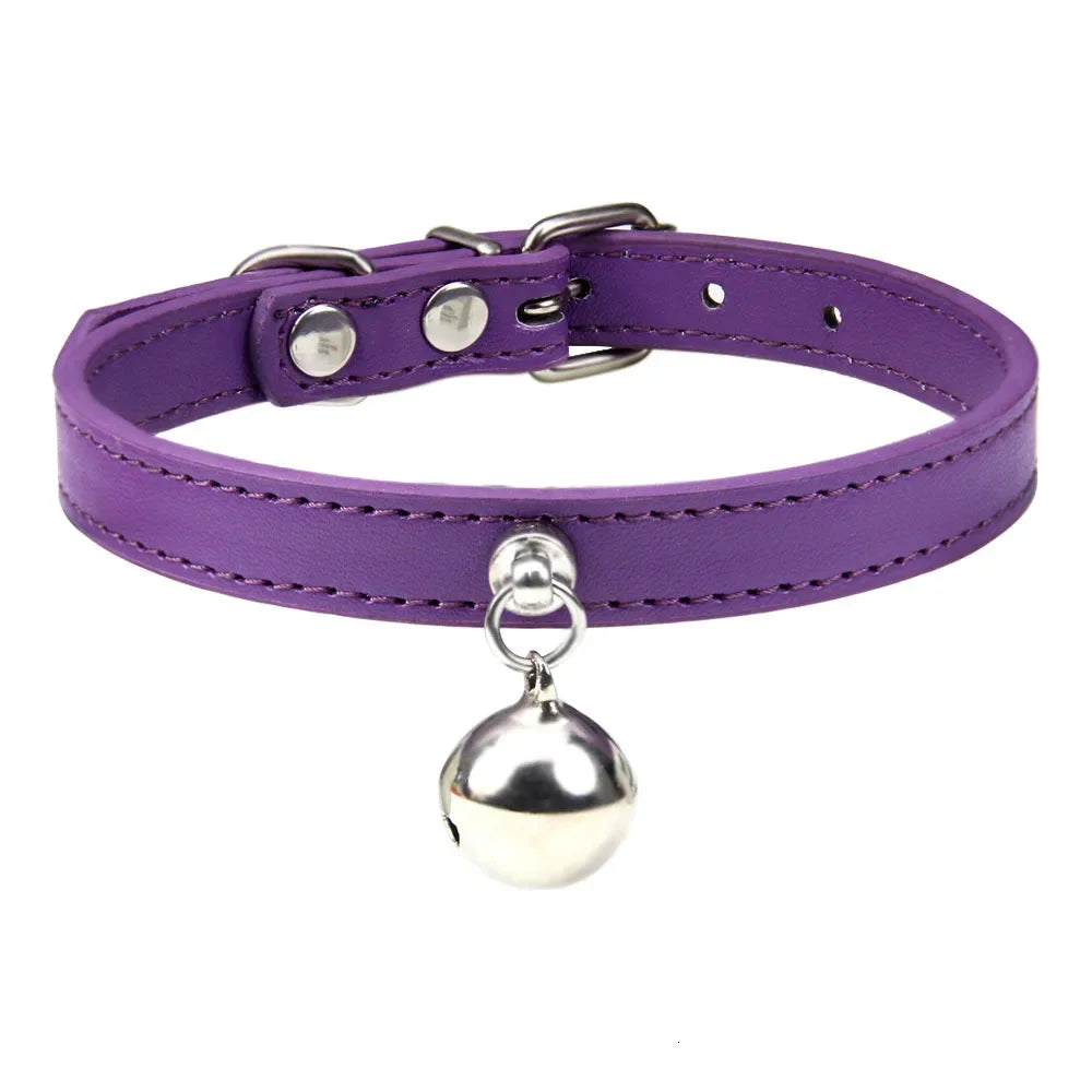 Customizable PU Leather Cat Collar with Bell and Engraving Options-My Little Pet