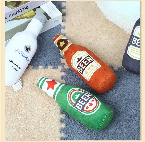 Durable Plush Dog Toy in Beer Bottle Shape - Fun and Safe Teeth Cleaning-My Little Pet