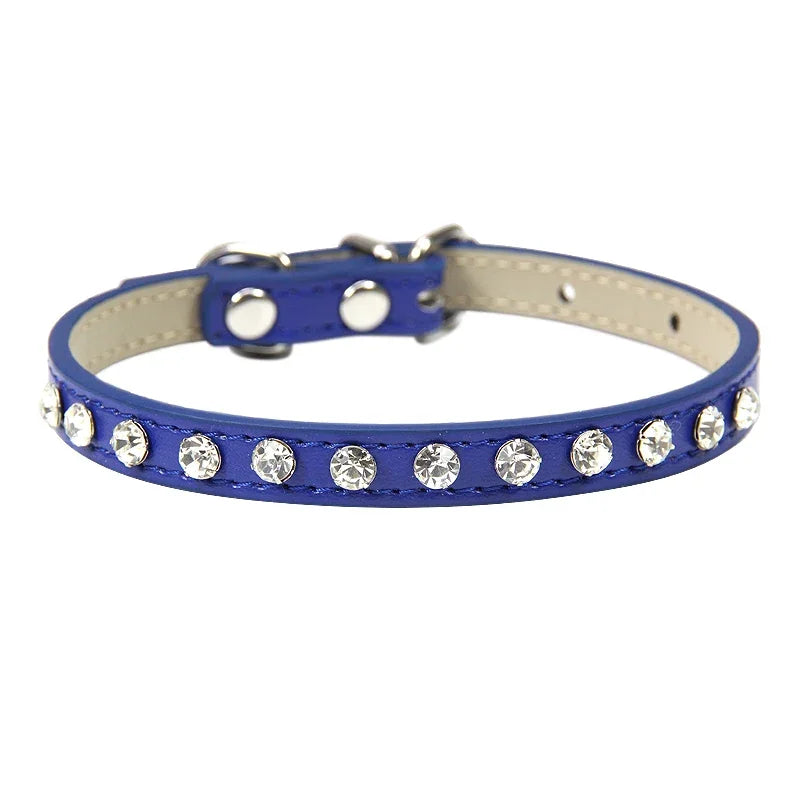 Elegant Leather Cat and Small Dog Collar with Rhinestone Accents-My Little Pet