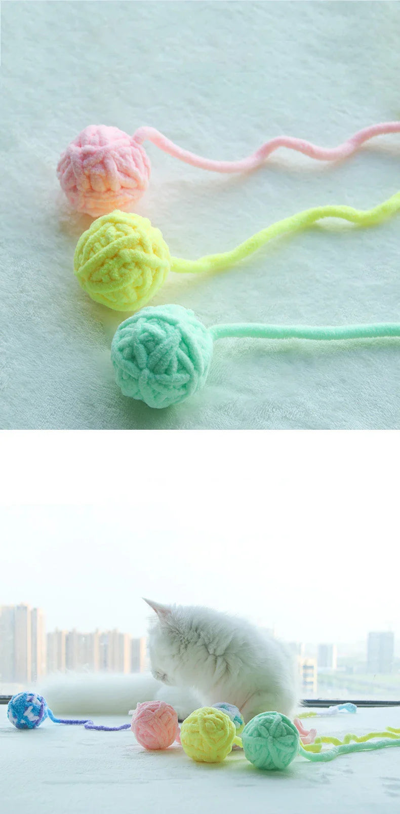 Colorful Yarn Ball Cat Toy with Sounding Bell-My Little Pet