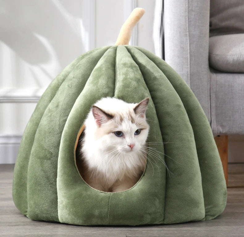 Cozy Pumpkin-Shaped Cat Bed - Enclosed Pet Nest-My Little Pet