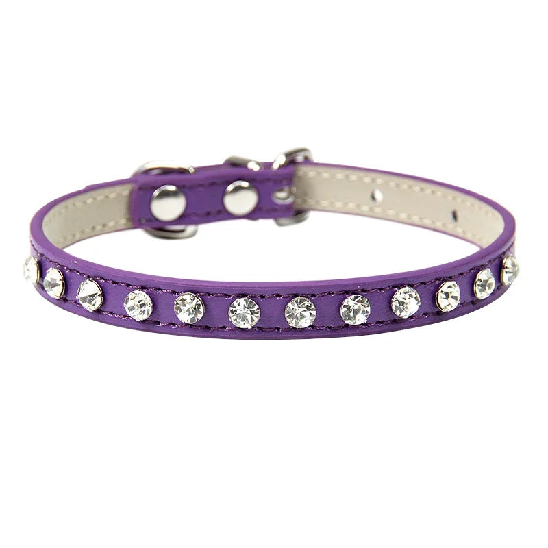 Elegant Leather Cat and Small Dog Collar with Rhinestone Accents-My Little Pet
