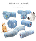 Grey Cat Toy Tunnel with Scratching and Play Features-My Little Pet
