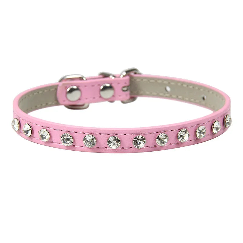 Elegant Leather Cat and Small Dog Collar with Rhinestone Accents-My Little Pet