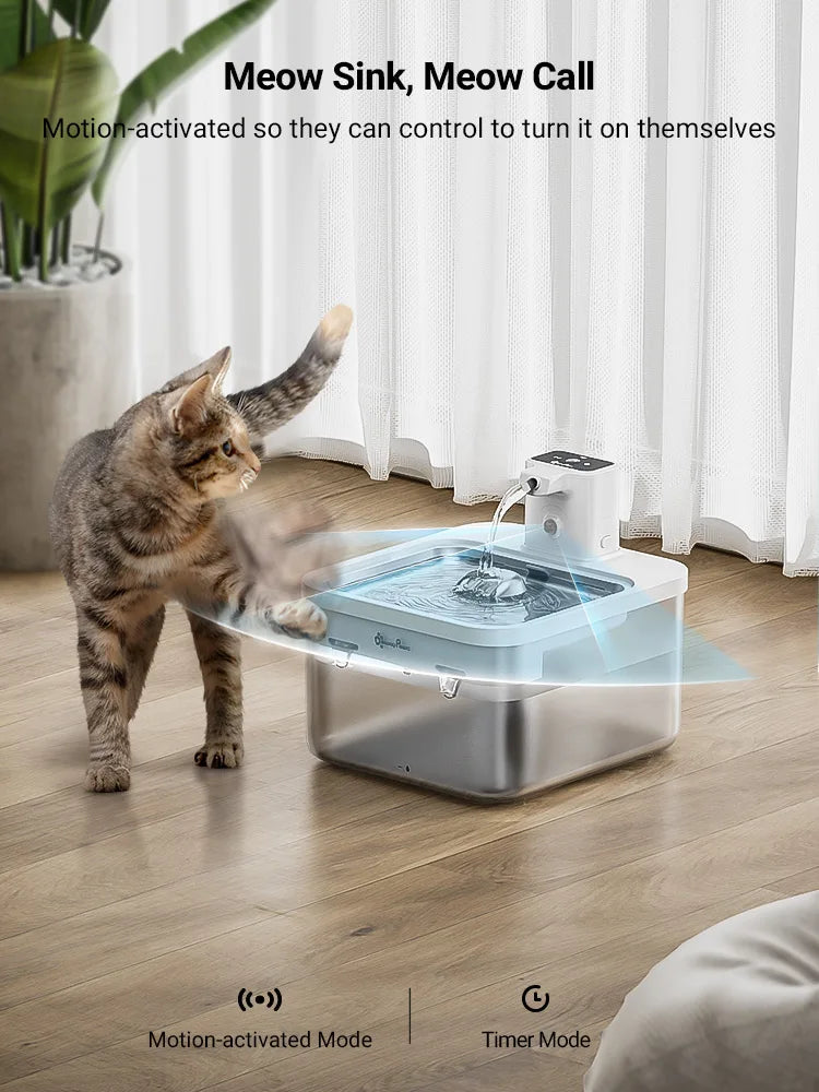 DownyPaws 2.5L Automatic Stainless Steel Cat Water Fountain-My Little Pet