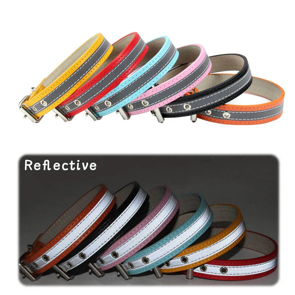 Reflective Leather Dog Collar for Enhanced Safety-My Little Pet