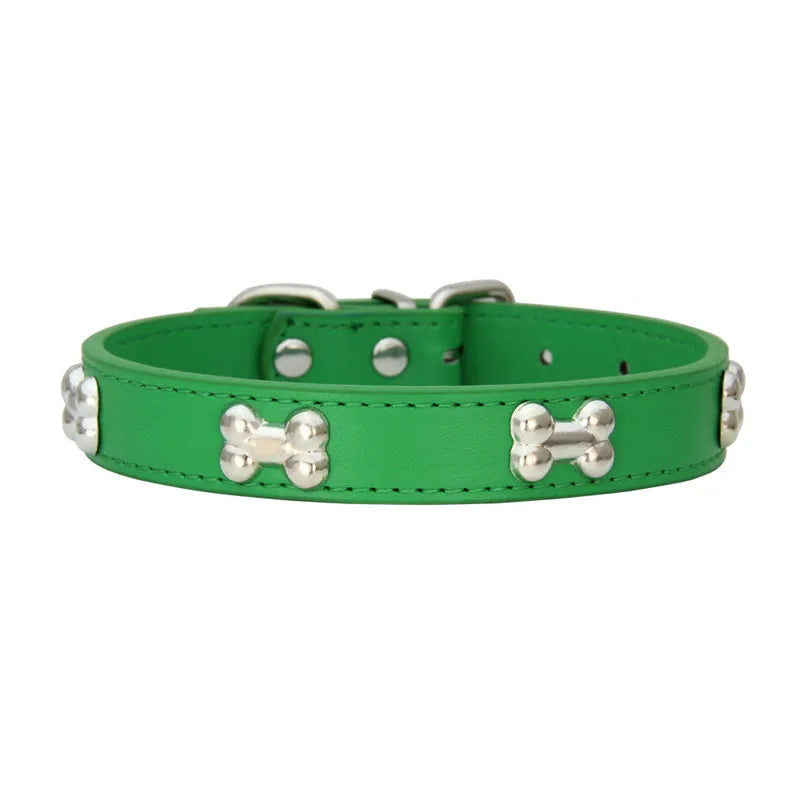 Bone-Accented Leather Dog Collar – Durable and Stylish for Pets - My Little Pet
