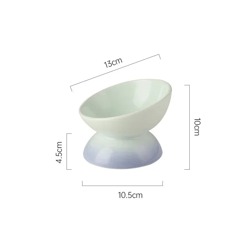 Gradient Ceramic Raised Cat Bowl - Tilted Design for Pet Feeding-My Little Pet