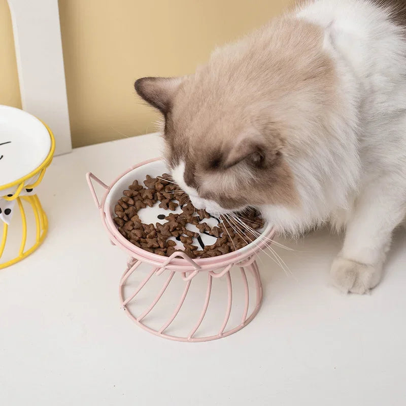 Elevated Ceramic Cat Bowl with High-Foot Design and Neck Guard-My Little Pet
