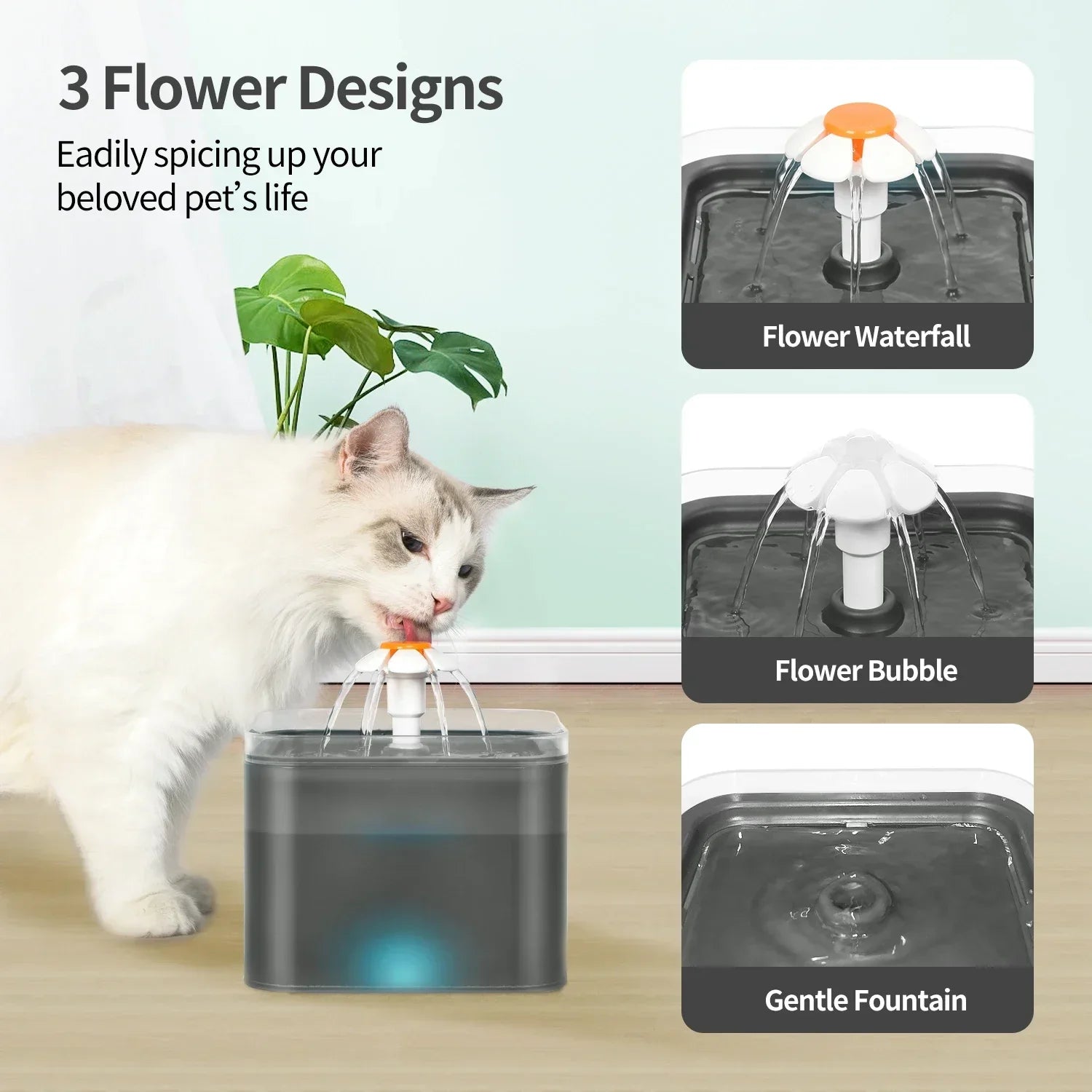 Automatic Cat Water Fountain with LED Light and 2L Capacity-My Little Pet