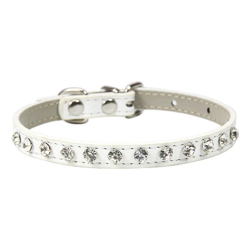 Elegant Leather Cat and Small Dog Collar with Rhinestone Accents-My Little Pet
