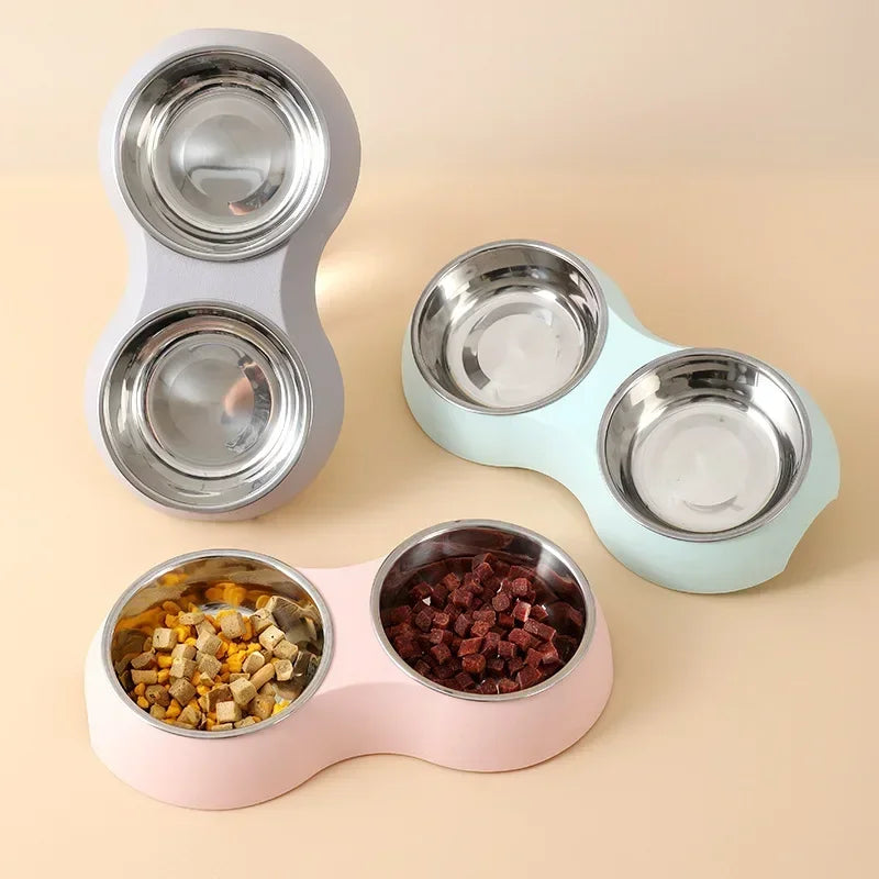Double Pet Food and Water Bowl – Stainless Steel Dog and Cat Feeding Station - My Little Pet