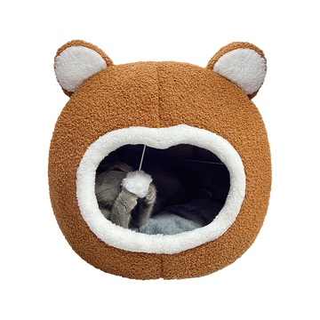 Adorable Bear-Shaped Plush Cat Cave Bed-My Little Pet