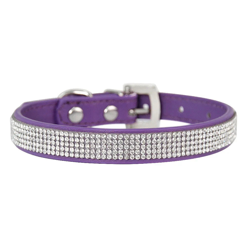 Elegant Rhinestone Leather Pet Collar-My Little Pet
